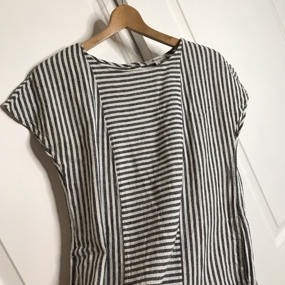 Madewell Stripe Play Button Back Tee Dress Linen Blend Size Small